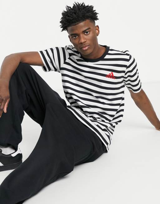 adidas Sportswear - Stribet T-shirt i sort og hvid