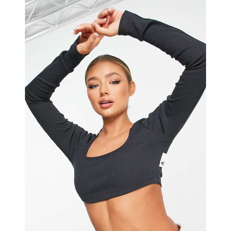 Asos Donna Abbigliamento Top e t-shirt T-shirt T-shirt a maniche lunghe Adidas Sportswear Studio Crop top da casa a maniche lunghe 