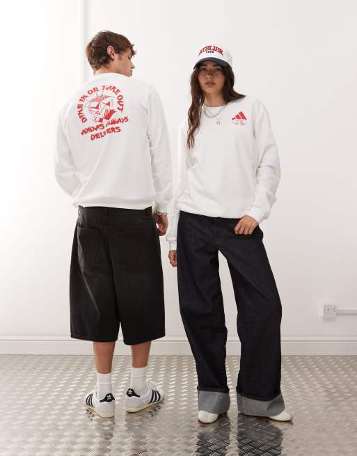 adidas Sportswear sweatshirt in white with noodle graphic
