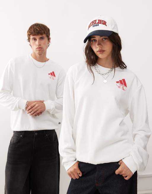 adidas Sportswear sweatshirt in white with noodle graphic