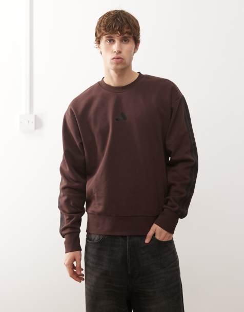 adidas Sportswear sweatshirt i fleece med tre striber i brun - view 1