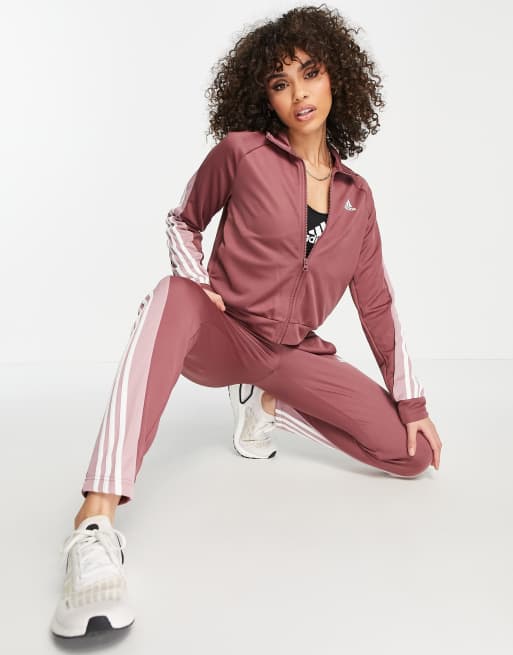 Adidas grey red sales stripe tracksuit