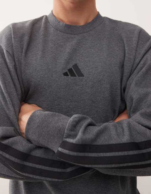 adidas Sportswear Three Stripe fleece sweatshirt in grey, 5 of 5