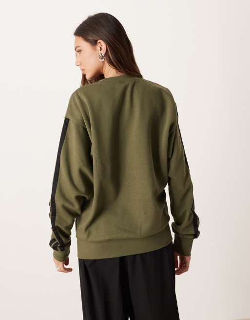 adidas Sportswear Three Stripe fleece sweatshirt in khaki, 4 of 4