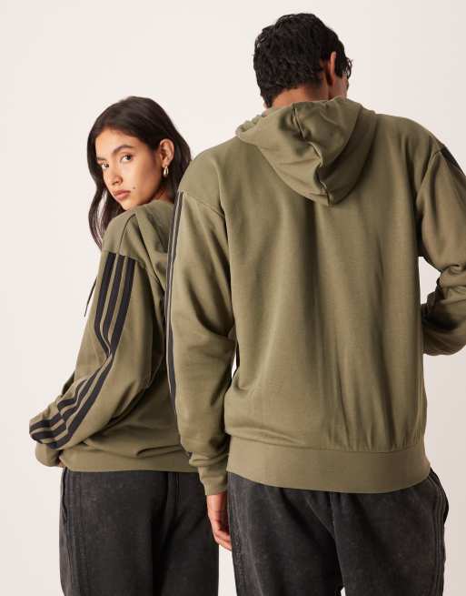 adidas Sportswear Three Stripe french terry hoodie in khaki ASOS