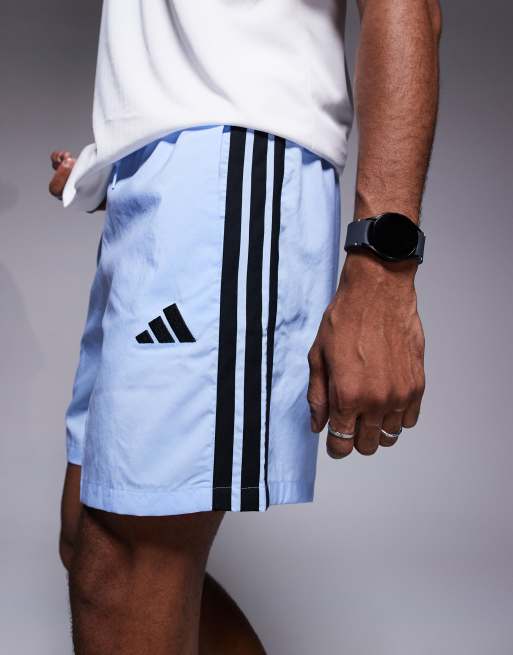 adidas Sportswear Three Stripe shorts in blue, 3 of 5