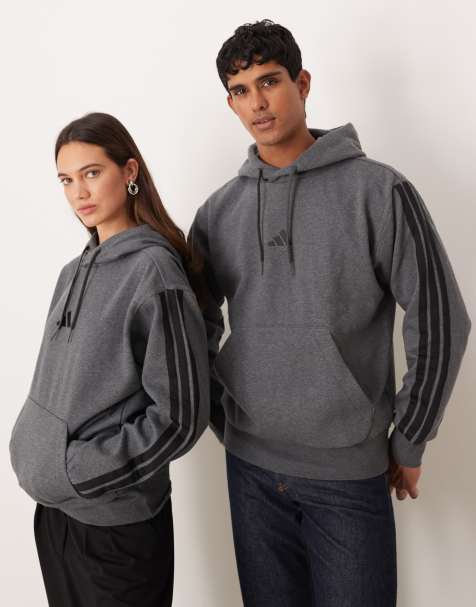 adidas Sportswear Three-Stripes fleece hoodie in grey - view 1