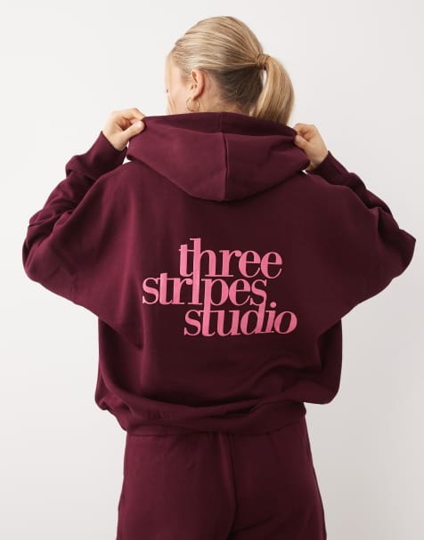 adidas Sportswear - Three Stripes Studios - Bordeaux og pink hættetrøje - view 1
