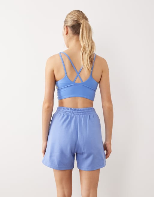 adidas Sportswear Three Stripes Studios jersey short in blauw en geel, 3 van 5