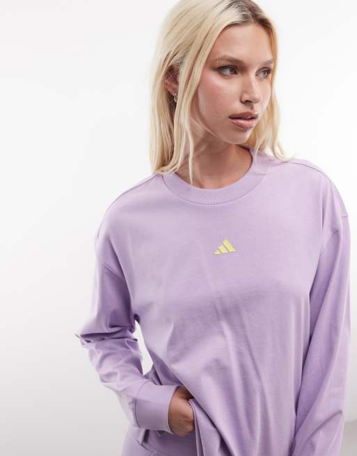 adidas Sportswear Three Stripes Studios long sleeve top in purple, 4 of 4