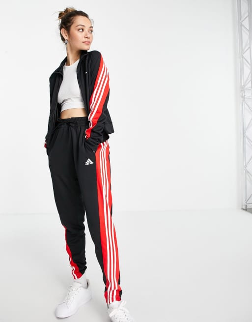 adidas Sportswear tracksuit with three stripes in red and black | ASOS