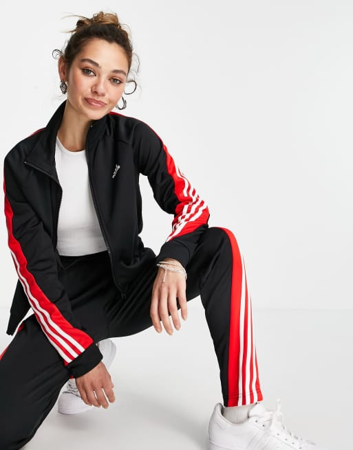 Adidas red deals black tracksuit