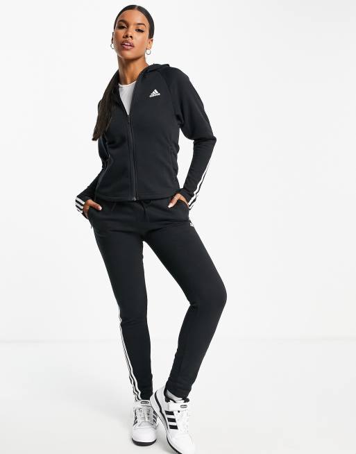 adidas Sportswear Womens 3 Stripe Tracksuit - Black/White