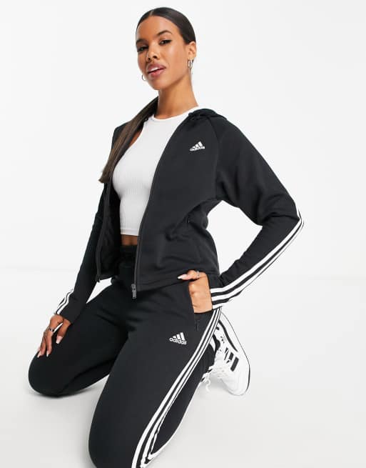 adidas Sportswear Womens 3 Stripe Tracksuit - Black/White