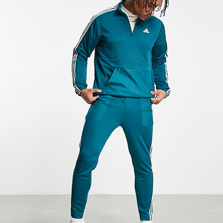Adidas Asos Uomo Sport & Swimwear Abbigliamento sportivo Tute sportive Sportswear Tuta sportiva in tricot verde-azzurra con 3 strisce 