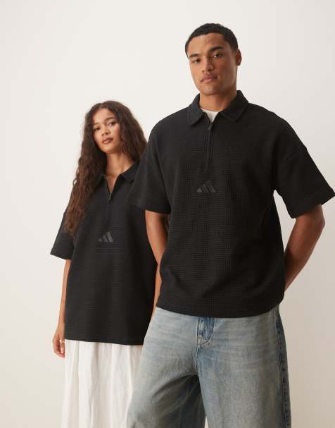adidas – Sportswear – Vit, våfflad pikétröja - view 1