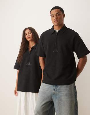 adidas Originals adidas Sportswear waffle polo in black-White