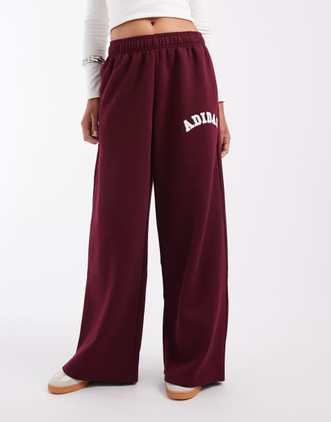 adidas sportswear wide leg joggers in burgundy - view 1