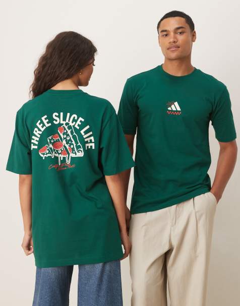adidas Sportswear – Zielony T-shirt z grafiką pizzy - view 1