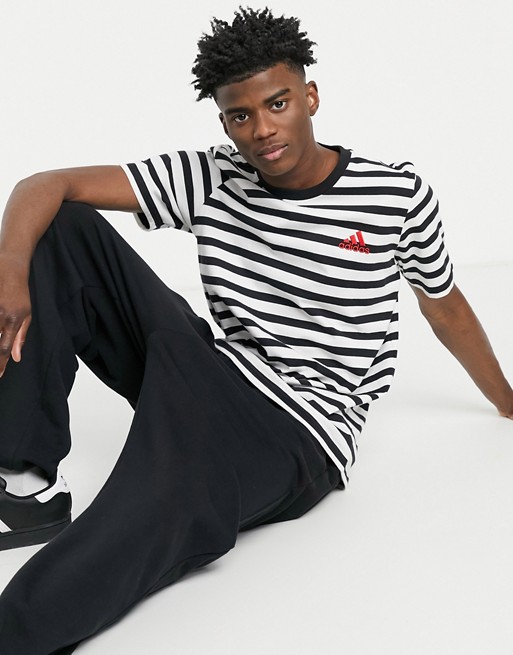adidas Sportswear striped t-shirt in black and white