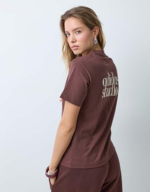 adidas Studio back print t-shirt in brown, 4 of 5