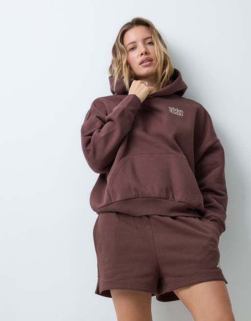adidas Studio fleece shorts in brown, 2 of 5