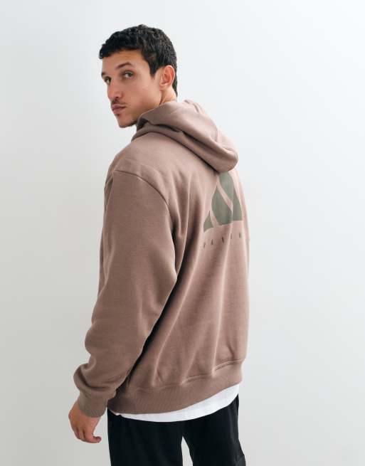adidas Sudadera con capucha extragrande de entrenamiento con estampado en la espalda en caqui, 3 de 5