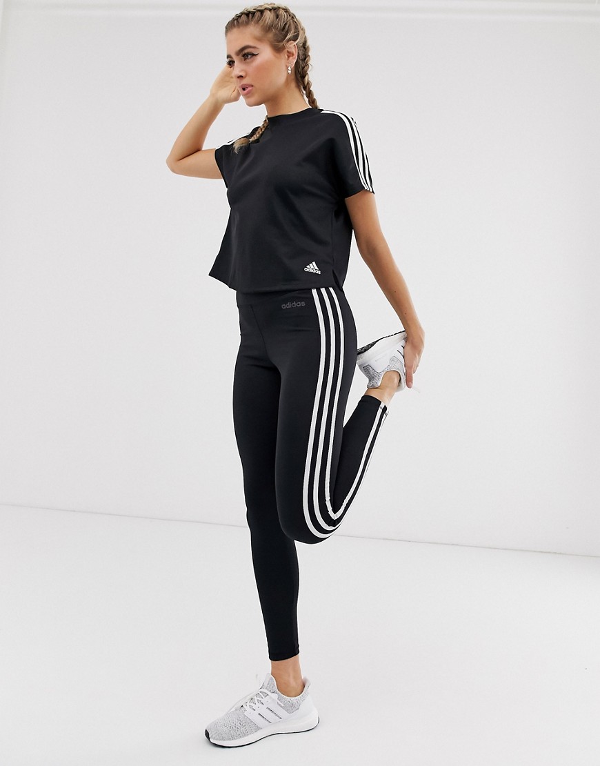 Adidas – Svarta leggings för träning med tre ränder