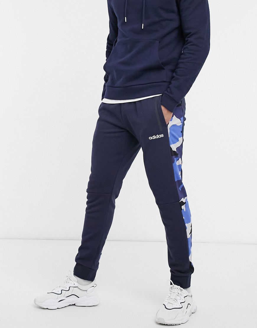 Adidas sweatpants with camo side panel in navy
