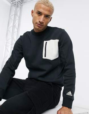 Adidas Originals Adidas Sweatshirt In Black With Borg Pocket