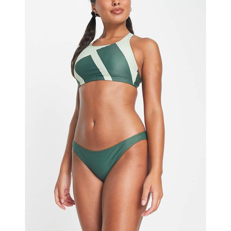 adidas Swim 3 bar logo bikini top and bottom in green ASOS