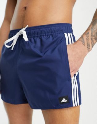 adidas Swim 3 stripe shorts in navy