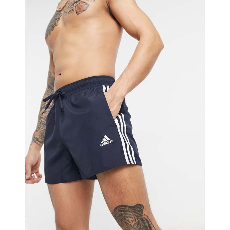 adidas Swim 3 stripe shorts in navy