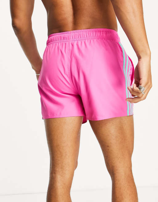 adidas Swim 3 stripe swim shorts in pink