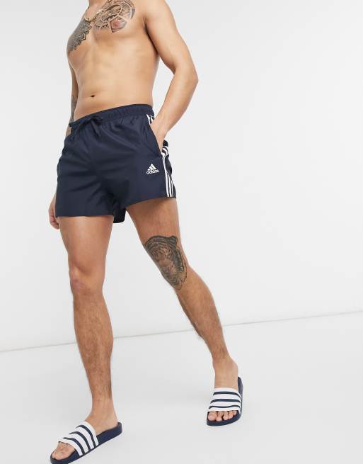 adidas Swim 3 stripe swimming trunks in navy