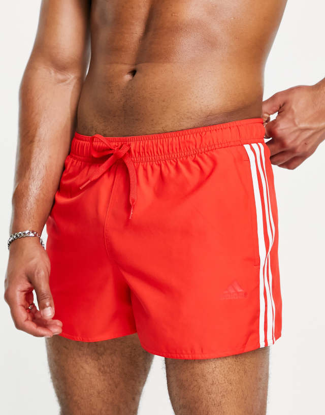 adidas Swim 3 stripe swimming trunks in red