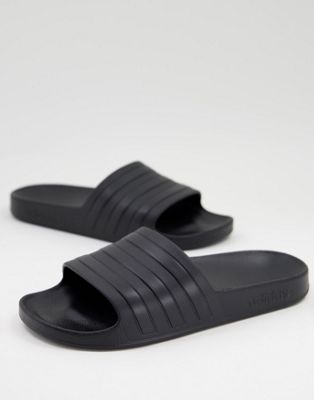 adidas Swim Adilette black stripe sliders in black