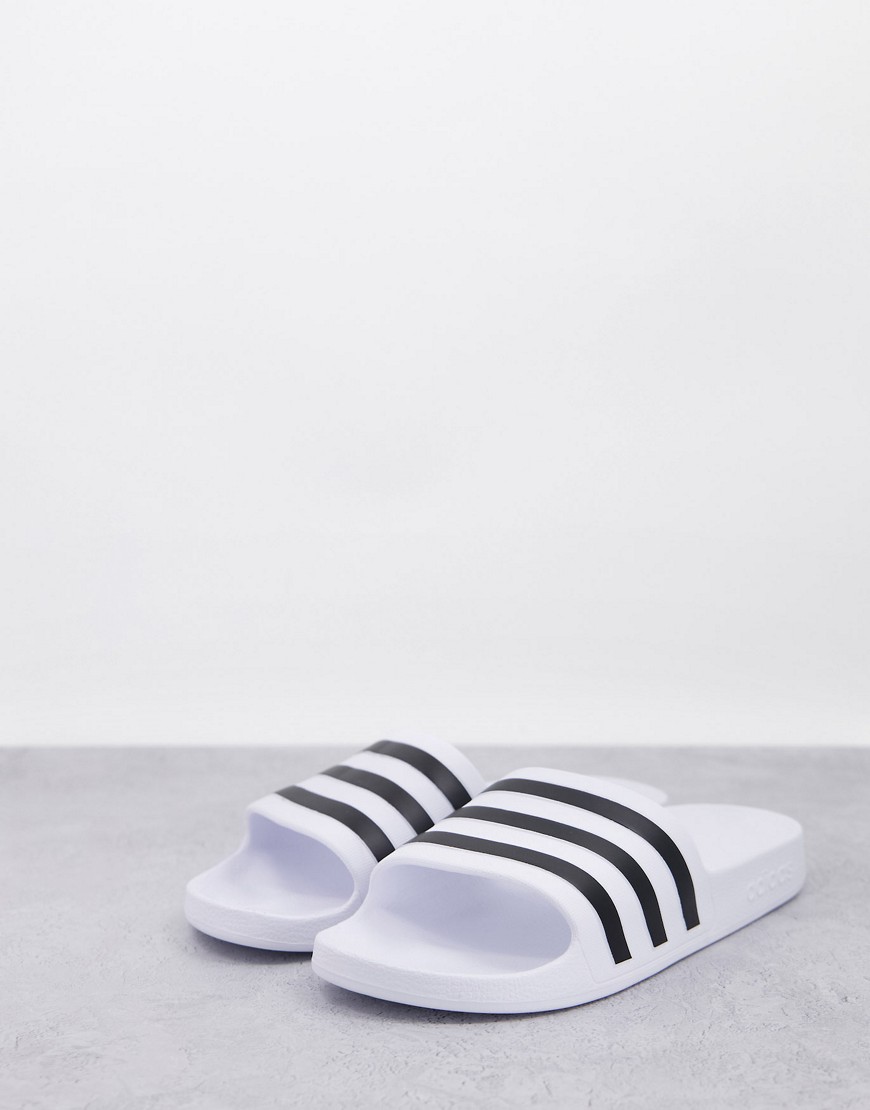adidas Swim Adilette sliders in white and black