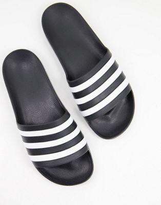 adidas Swim Adilette white stripe sliders in black  - ASOS Price Checker