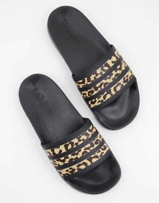 adidas Swim adilettes sliders in leopard