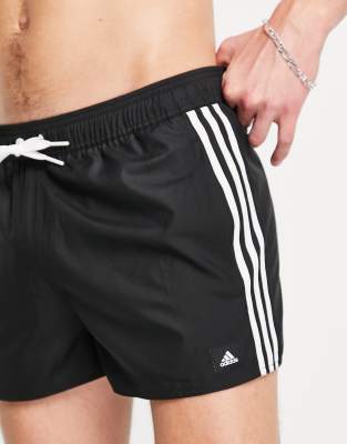 adidas Swim 3 stripes swim shorts in black and white - ASOS Price Checker