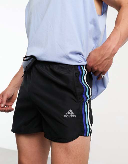 adidas Swim Retro Shorts in Schwarz mit Schlitz Detail und den 3 Streifen ASOS