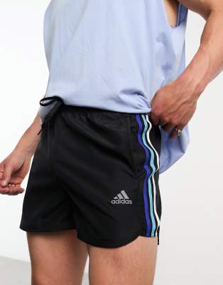 adidas performance adidas Swim retro split 3 stripe shorts in black
