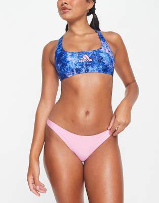 Shop Adidas Originals Adidas Swim Salt Wash Print Bikini In Blue And Pink