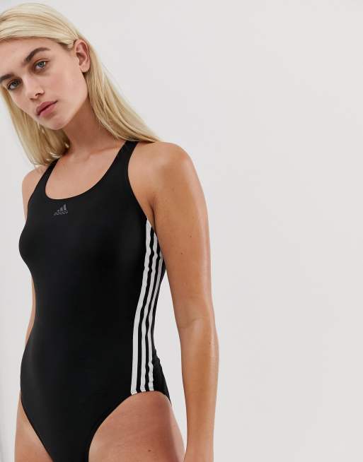 Schrijft een rapport rivier Traditioneel adidas – Swim – Schwarzer Badeanzug mit drei Streifen | ASOS