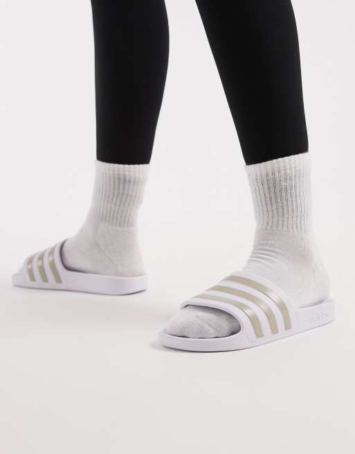adidas Swimming adilette aqua sliders in white