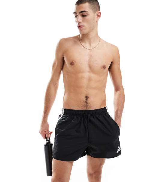 adidas Swimming 3 inch swim shorts with 3 stripe in black
