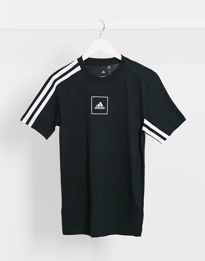 Adidas - T-shirt con 3 strisce nera-Nero