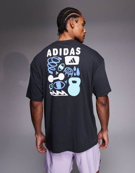 adidas T-shirt da training con stampa sovrapposta nera - view 1