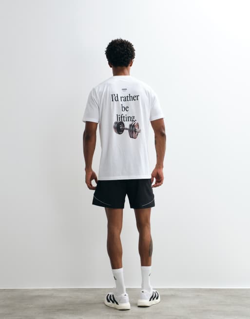 adidas T-shirt d'entraînement avec imprimé dos lifting en blanc, 3 de 5